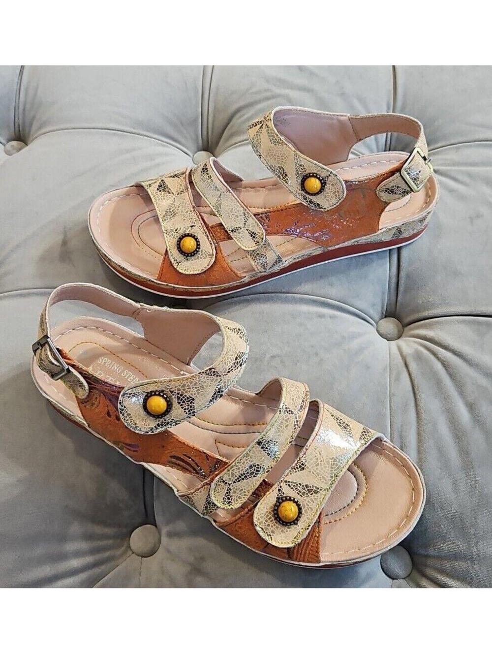 L'Artiste Spring Step Payoka Orange Leather Slingback Sandals Womens Shoes 39 9